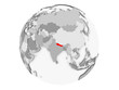 Nepal on grey globe isolated