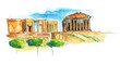 Watercolor Hand drawn architecture sketch illustration of Parthenon, Greece isolated on white