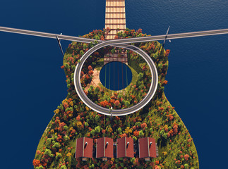 Wall Mural - The city is on the guitar.