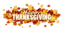 HAPPY THANKSGIVING Banner With Autumn Leaves