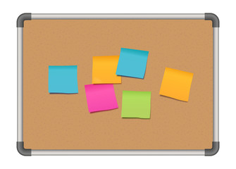 Wall Mural - Vector corkboard with colorful blank post it notes isolated on white background