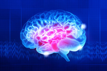 Aufkleber - Human brain on a dark blue background. Digital illustration