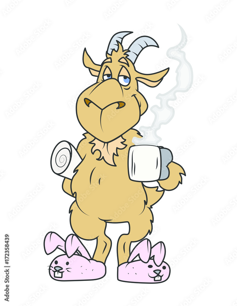 Cartoon Sheep Drinking Coffee - clip-art vector illustration