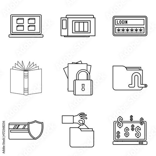 Secret document icons set, outline style Tableau sur Toile