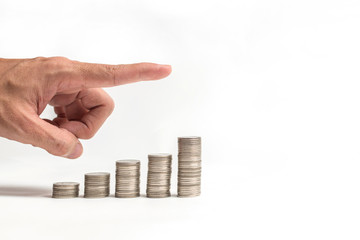 Man hand with coin for banking saving concept.