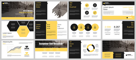 Aufkleber - Yellow and black business presentation slides templates from infographic elements. Can be used for presentation, flyer and leaflet, brochure, marketing, advertising, annual report, banner, booklet.