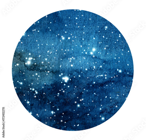 Hand Drawn Stylized Grunge Galaxy Or Night Sky With Stars Watercolor Space Background Cosmos Illustration In Circle Brush And Drops Buy This Stock Illustration And Explore Similar Illustrations At Adobe Stock