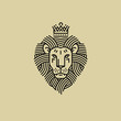 Royal Lion in the style of engraving line design for a premium logo or coat of arms. The lion with the crown symbolizes power and strength.