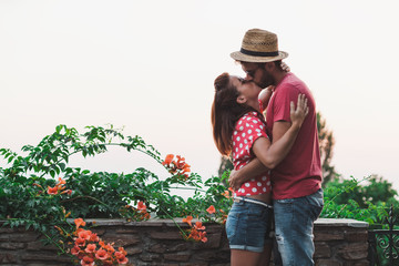 Young couple in love on the balcony