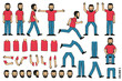 Bearded man constructor. Set of several poses and separate body parts in different positions. Faces with emotions.
