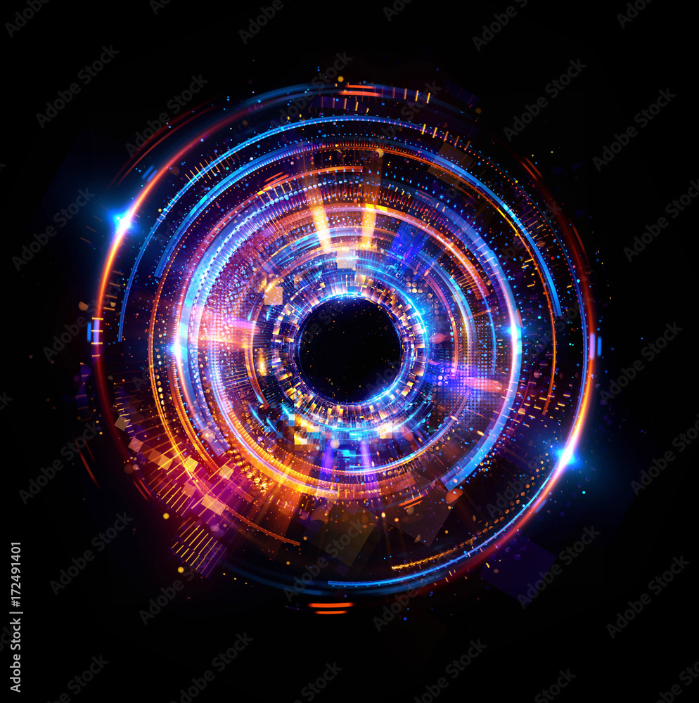 Abstract background. luminous swirling. Elegant glowing circle. Big data cloud. Light ring..Sparking particle. Space tunnel. Colorful ellipse. Glint sphere. Bright border. Magic portal. Energy ball. - obrazy, fototapety, plakaty 
