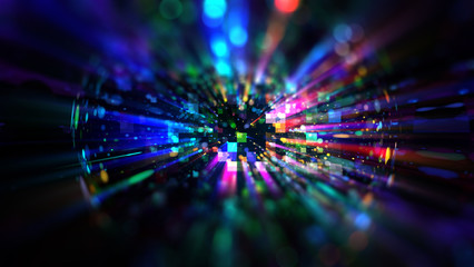 Wall Mural - Abstract spacescape, black hole. Star on dark background. Magic explosion star with particles. .Speed of light. Motion blur. Journey to the universe. Lights trail using zoom. light warp speed. Nebula
