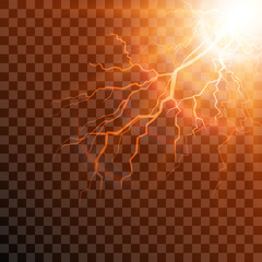 Wall Mural - Lightning flash light thunder spark on transparent background.