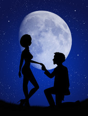 Canvas Print - man propose to woman in the moonlight