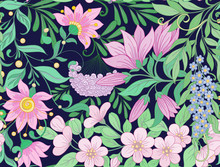 Seamless Pattern, Background With Spring  Flowers Magnolia,  Sak