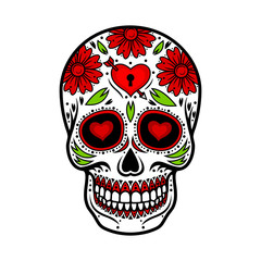 Day Of The Dead Skull. Skull sugar flower. Skull tattoo. Vector illustration