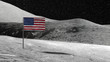 American flag stuck in the rocky moon surface with stars