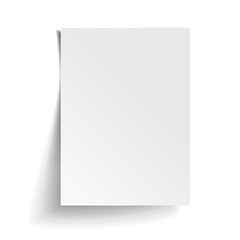 Wall Mural - Vector White sheet of paper. Realistic empty paper note template of A4 format with soft shadows isolated on white background.