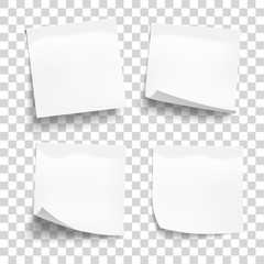 set of white sheets of note paper isolated on transparent background. four sticky notes. vector illu