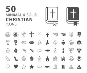 set of 50 minimal and solid christian icons on white background . vector isolated elements