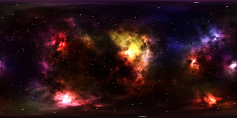 Deep space, stars and nebula, 360 degrees panorama, HDRI high resolution environment map