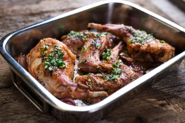 Roasted rabbit leg