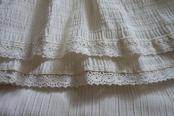 Hem of the skirt with frills and lace