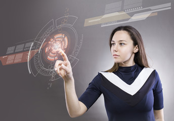 woman touching the virtual future interface
