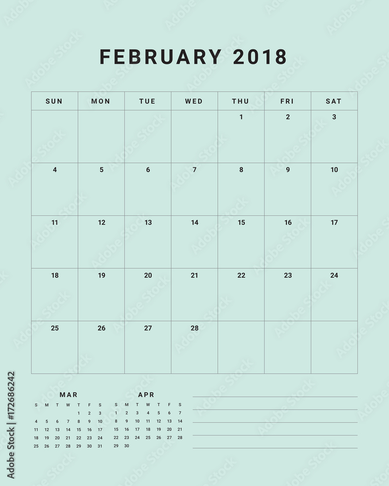 February 2018 desk calendar vector illustration - obrazy, fototapety, plakaty 