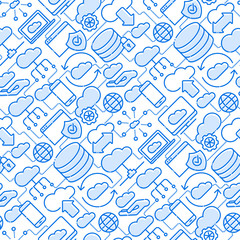 Wall Mural - cloud computing technology seamless pattern with thin line icons related to hosting, server storage,