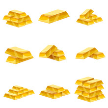 Set Of Gold Bars Icon. Cartoon Style, Illustration, Vector Icon For Web, Games, Applications