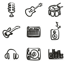 Wall Mural - Music Studio Icons Freehand 