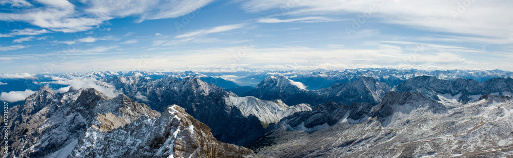 Alpy, Panorama z Zugspitze - obrazy, fototapety, plakaty 