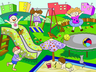 Wall Mural - Childrens playground. Vector illustration of black and white