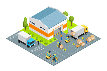 Canvas Print - Warehouse Outside View Isometric Illustration