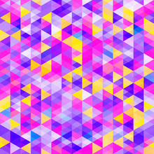 Abstract Pattern Of Colorful Triangles. Bright Cold Color Shades.