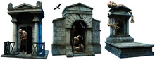 Crypts And Gravestone With Zombies 3D Illustration