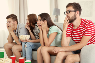 Wall Mural - Friends watching TV at home