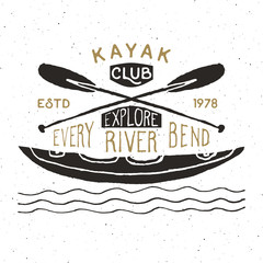 Wall Mural - Kayak and canoe vintage label, Hand drawn sketch, grunge textured retro badge, typography design t-shirt print, vector illustration