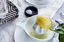 Fresh Squeezed Lemon Juice With Salt And Dinnerware