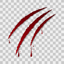 Red Claws With Blood On Transperent Background For Halloween. Vector