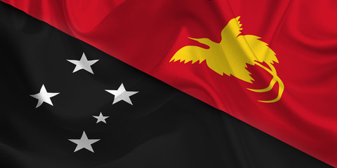 Waving flag of the Papua New Guinea. Flag in the Wind. National mark. Waving Papua New Guinea Flag. Papua New Guinea Flag Flowing.