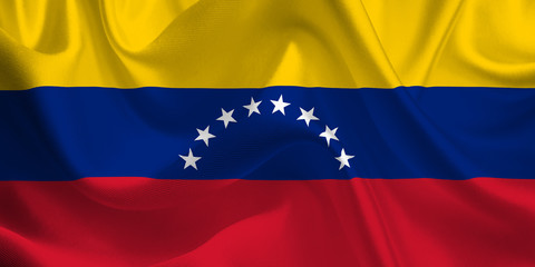 Wall Mural - Waving flag of the Venezuela. Venezuelan Flag in the Wind. National mark. Waving Venezuela Flag. Venezuela Flag Flowing.