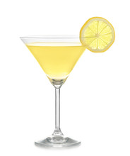 Glass Of Lemon Drop Martini On White Background