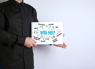 Wall Mural - free space for text, marketing education and business information. man with a notebook on white back