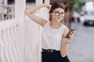 Wall Mural - beautiful brunette with glasses