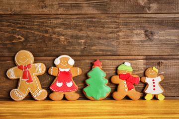 Wall Mural - Tasty Christmas homemade cookies on wooden background