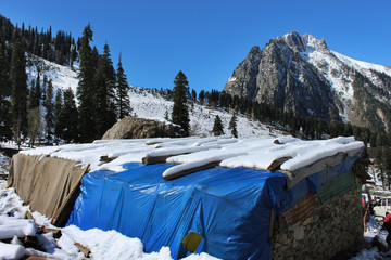 Winter snow mountain valley, Sonmarg in Kashmir, India.