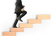 business person stepping up  toy staircase