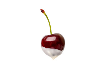 Wall Mural - Cherry with cream isolated on white background